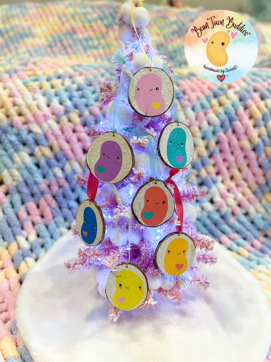 BeanTown Buddies® Wood Slice Rainbow Jelly Bean Ornaments