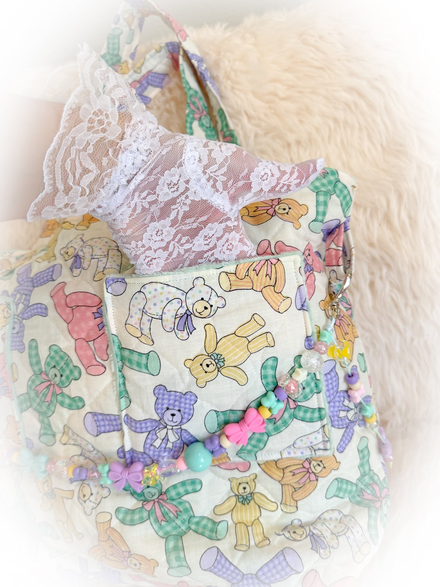 BeanTown Buddies® Vintage Teddy Quilt Tote Bag