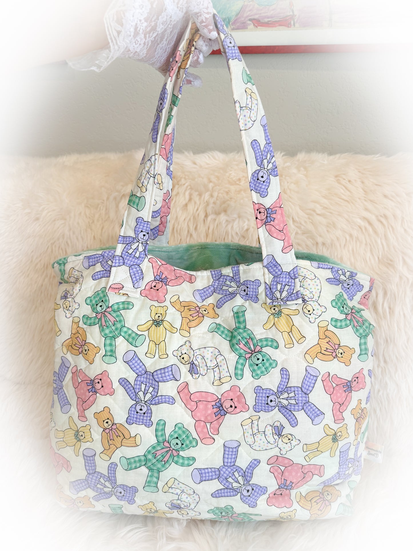 BeanTown Buddies® Vintage Teddy Quilt Tote Bag