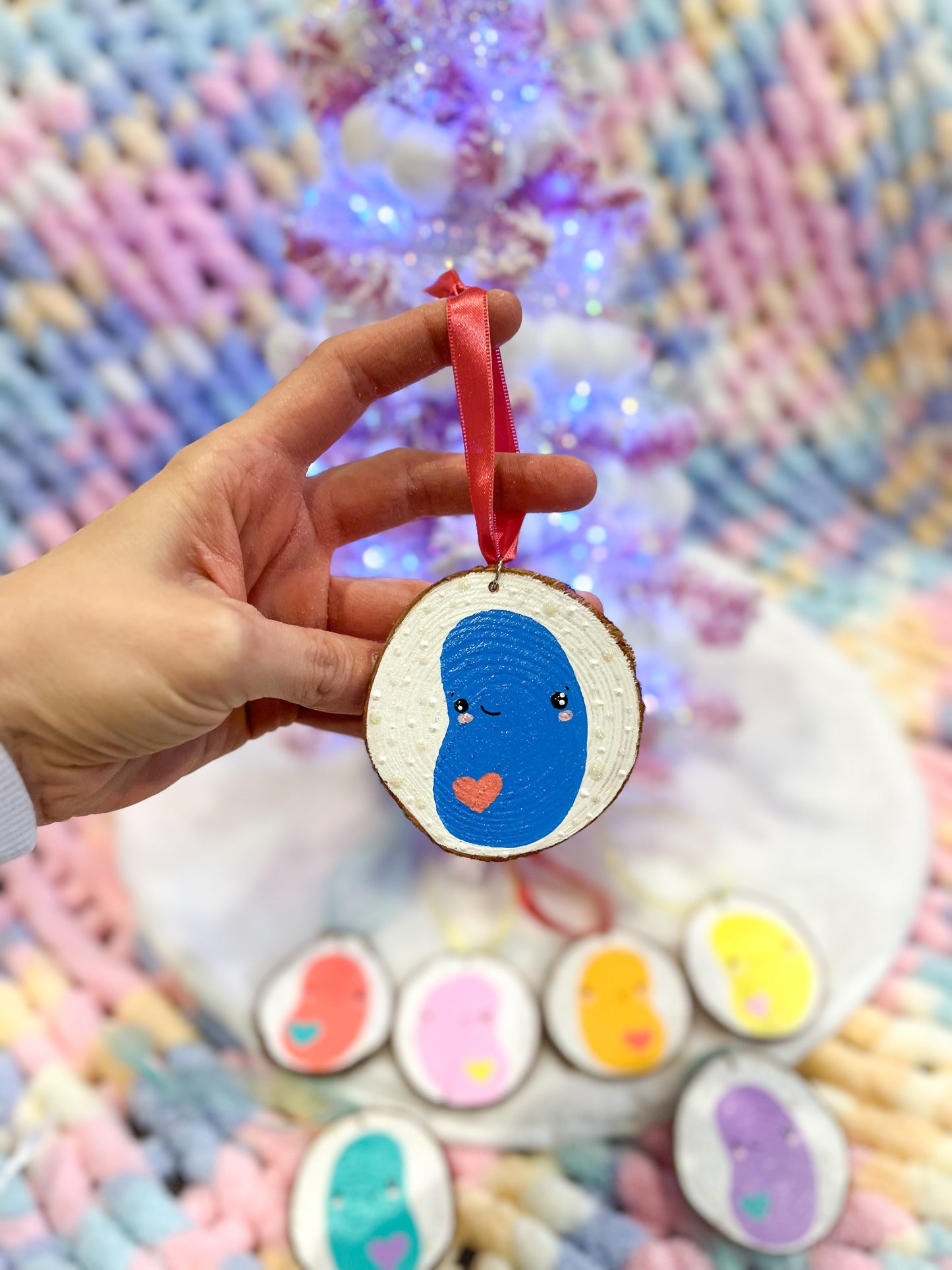 BeanTown Buddies® Wood Slice Rainbow Jelly Bean Ornaments