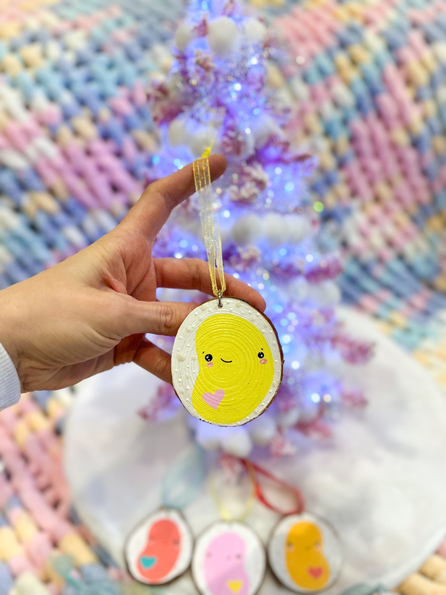 BeanTown Buddies® Wood Slice Rainbow Jelly Bean Ornaments