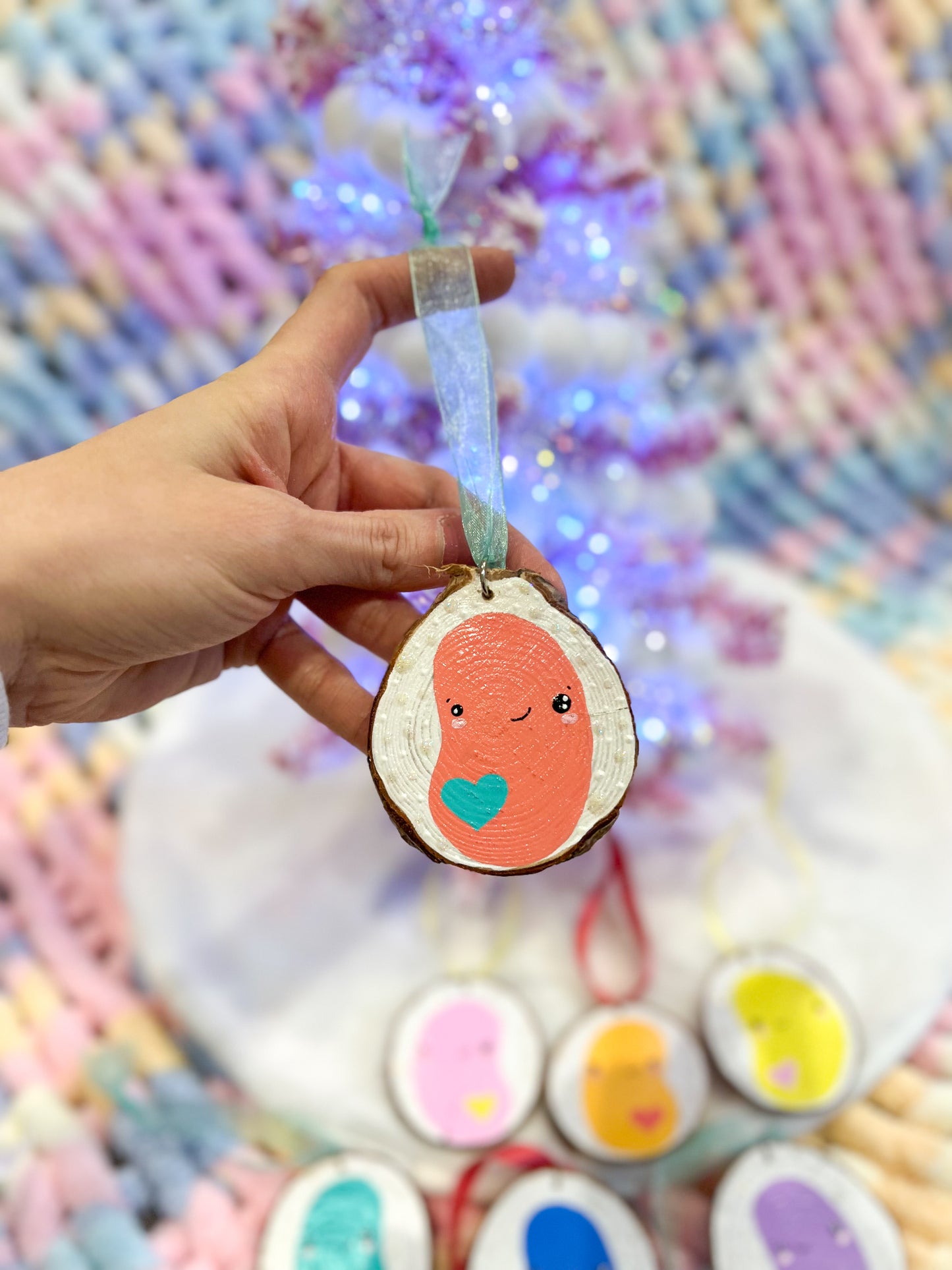 BeanTown Buddies® Wood Slice Rainbow Jelly Bean Ornaments