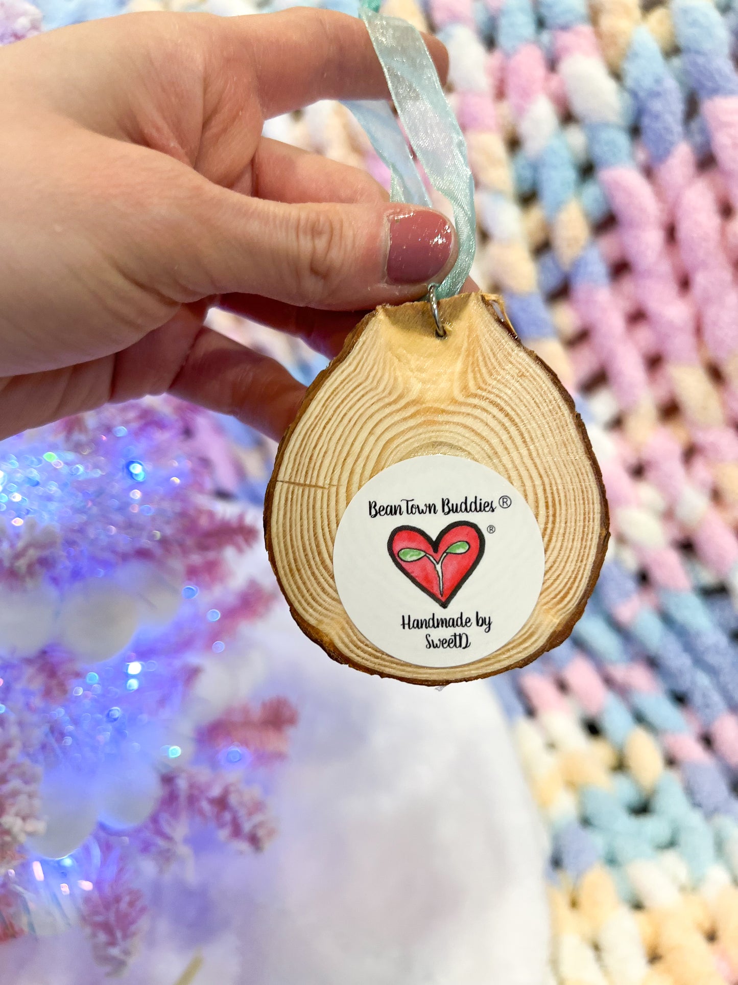 BeanTown Buddies® Wood Slice Rainbow Jelly Bean Ornaments